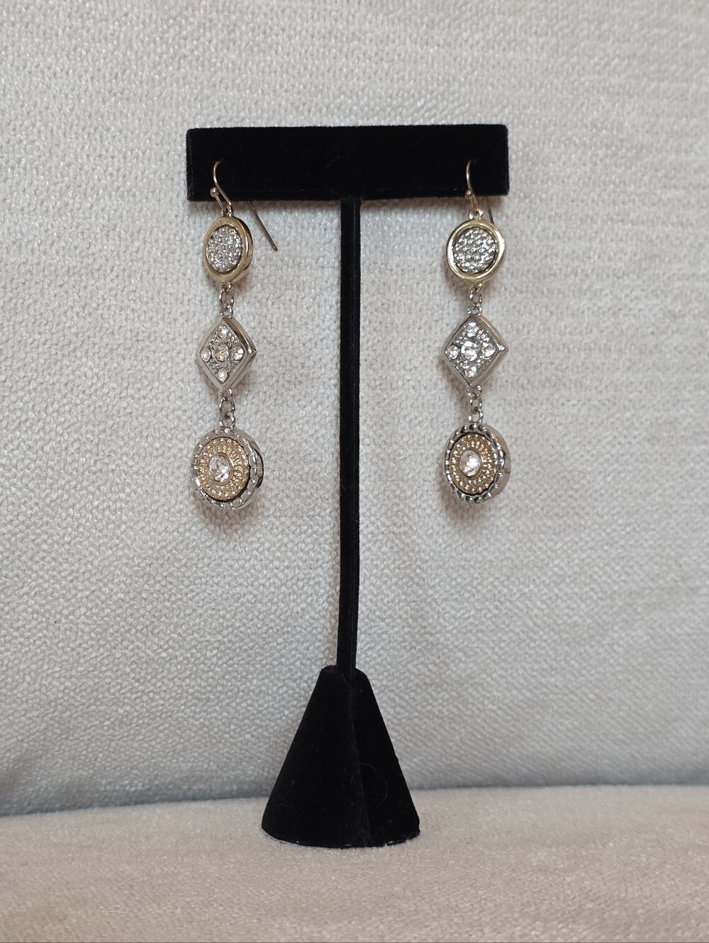 Mixed Metal Rhinestone Geometric Dangle Earrings